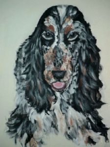 Voir le détail de cette oeuvre: peinture chien Cocker tricolore