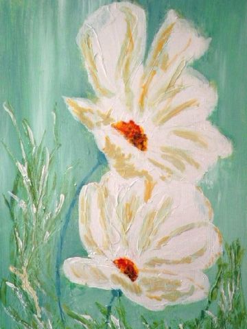 Grandes fleurs peintes sur toile en relief